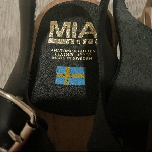Mia Sofia Sweden black leather sandals clogs ankle strap size 37 - Picture 8 of 8